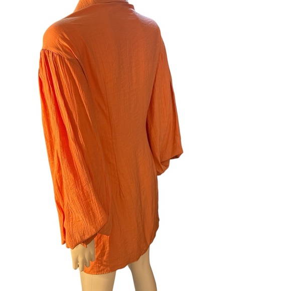 HYFVE  Ruched  Button Front Orange Mini Long Sleeve Rayon Blend Dress Sz S NWT - Picture 4 of 7